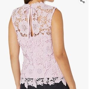 Nanette LEPORE lace sleeveless top blouse lined ribbon ties at neck pink medium